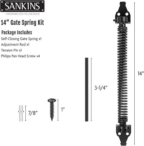 Miniatura 8 de SANKINS Muelle de puerta de 14 pulgadas, cierre automático, resistente, para exteriores, cierre automático de puerta de metal con herramienta