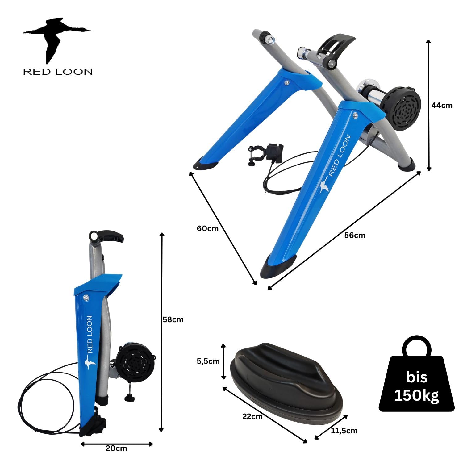 Fahrrad Rollentrainer Fahrradrolle Indoor Bike Trainer Heimtrainer - Red Loon - 26-29 Zoll Räder - 6 Gänge Magnetbremse - bis zu 150 kg belastbar - Klappbarer Rennrad Rollentrainer