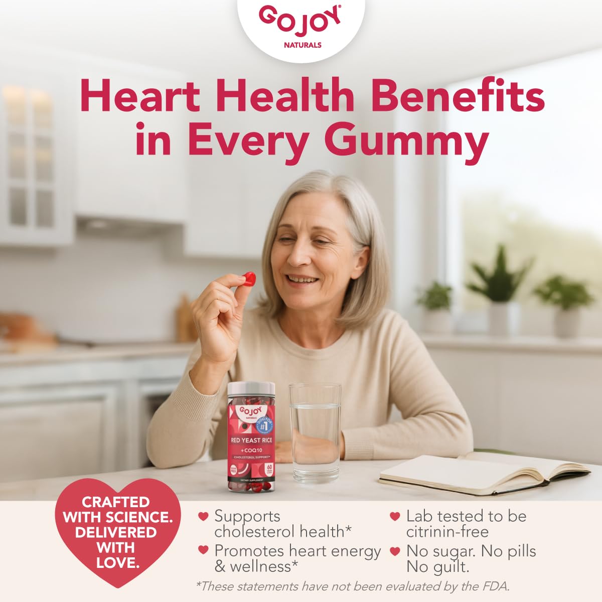 GOJOY Naturals Red Yeast Rice with CoQ10 Gummies - Sugar-Free Heart Health Supplement - Red Rice Yeast 1000mg + CoQ10 100mg - Citrinin-Free, Vegan, Non-GMO