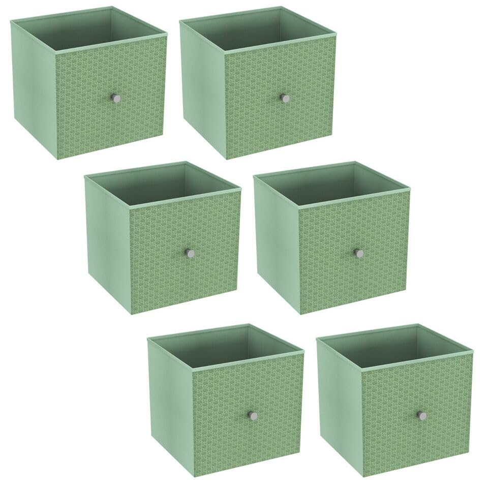 URBNLIVING Set of 1/4/6 Foldable 27cm Woven Fabric Storage Cube Box Drawer Insert Basket with Handle - Multi Colourful Collapsible Toy Arts & Crafts Bins, Durable and Lightweight for Home Office