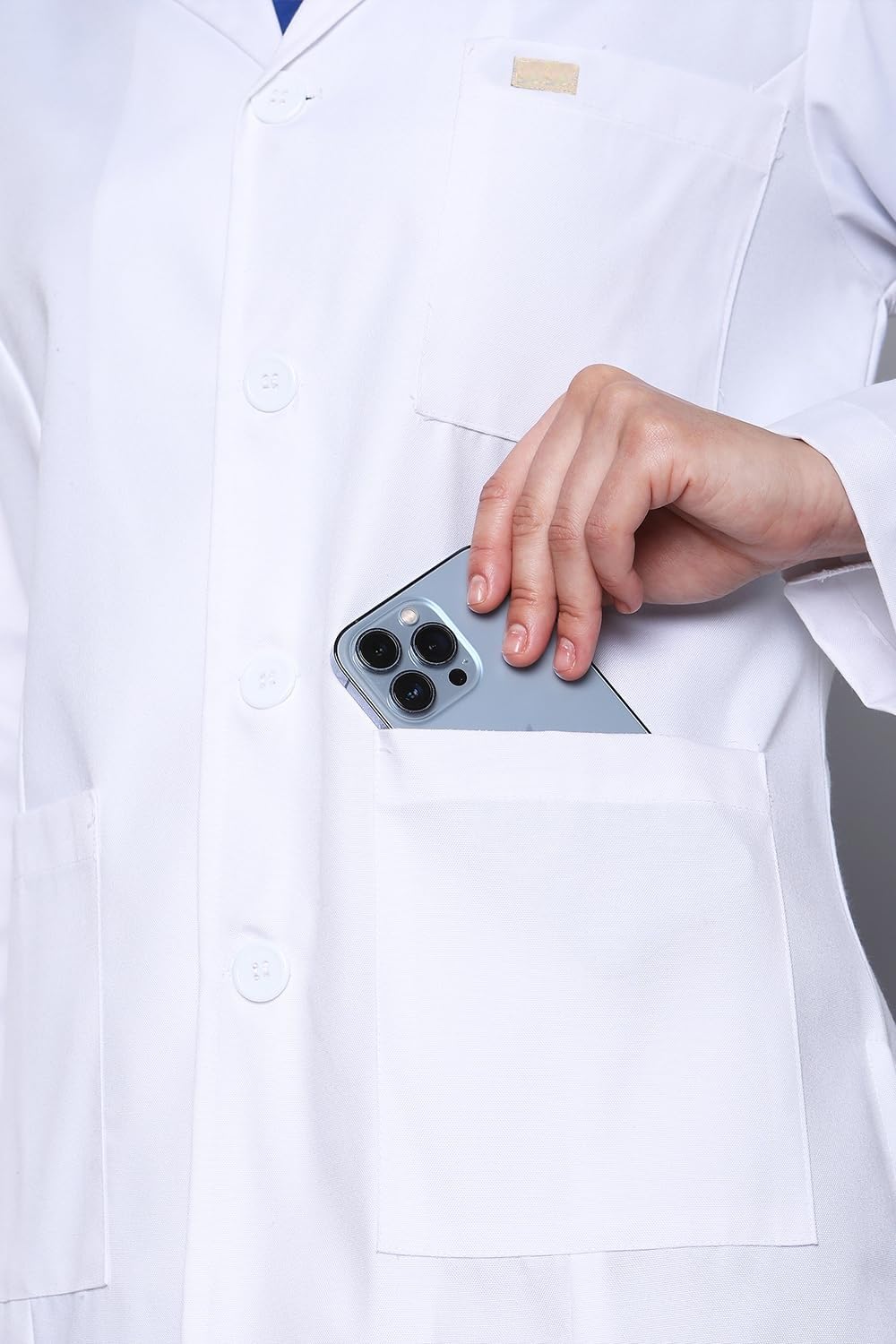 Damski fartuch laboratoryjny | Poliester wiskoza długi rękaw krótki fartuch medyczny | 3 kieszenie, biały