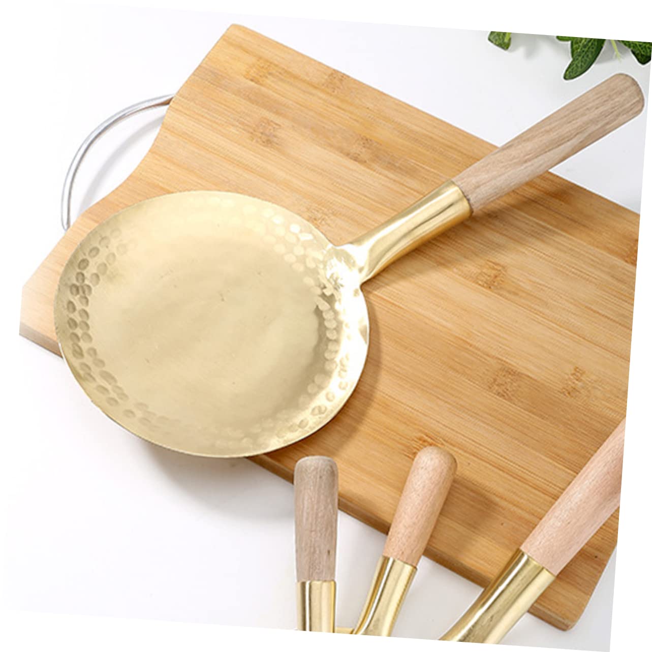 MOLUCKFU Convenient Kitchen Ladle Copper Spoon for Tofu and Food Serving Ergonomic Handle Soup Spoon Multi-functional Household Kitchen Utensil