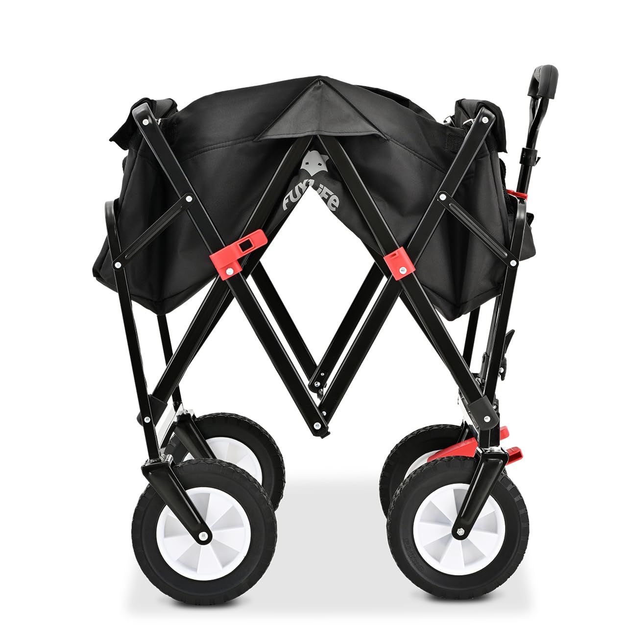 FUXTEC Carrello pieghevole CT100 - Bollerwagen con tetto removibile - per bambini 3-6 anni - Portata fino a 75kg - Ruote larghe per ogni terreno - Sacca posteriore fissa - Tessuto lavabile