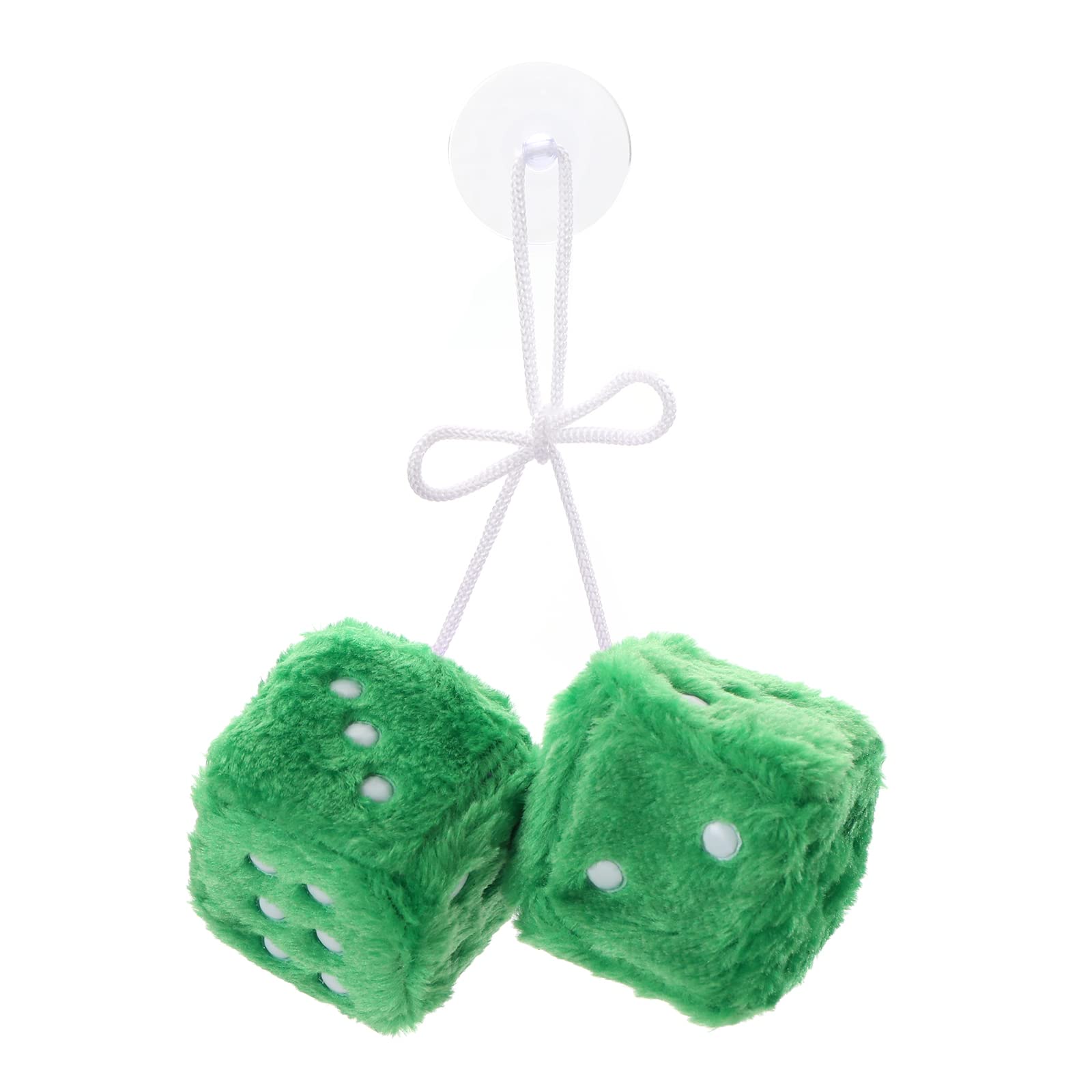 Wisząca futrzana kostka do samochodu, miękka kostka ozdoba z przyssawką, wisząca dekoracja, wisząca kostka z kropkami, do wnętrza samochodu, domu, biura, 6 cm, zielona