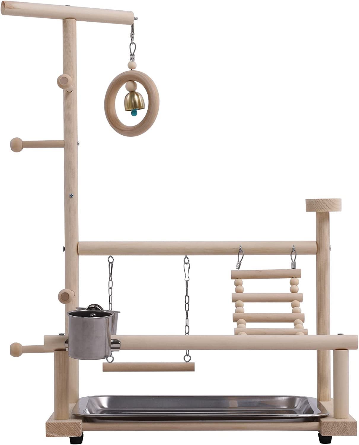 Puesto de pájaros Estante Creativo for Juegos de Loros, Estante for pájaros, Centro Actividades hábitat con Taza alimentación, Escalera, Campana oscilante