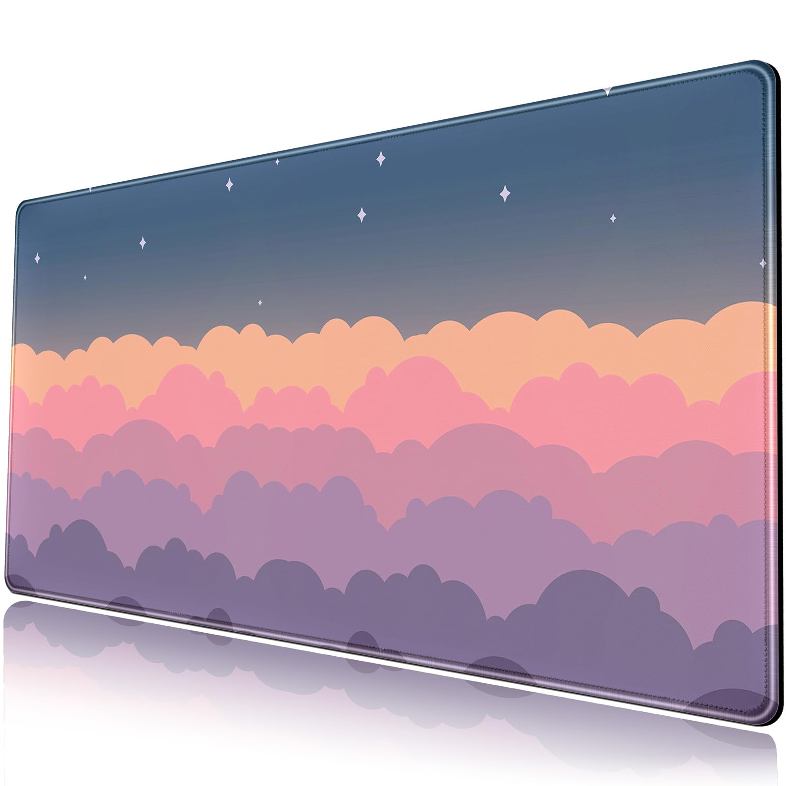 Purple Cute Clouds Desk Pad - Kawaii Large Gaming Mouse Pad XXL Extended Mousepad Keyboard Mat - Cute Accessories for Girls Women Decor 31.5''X15.7'' Non-Slip Rubber Base