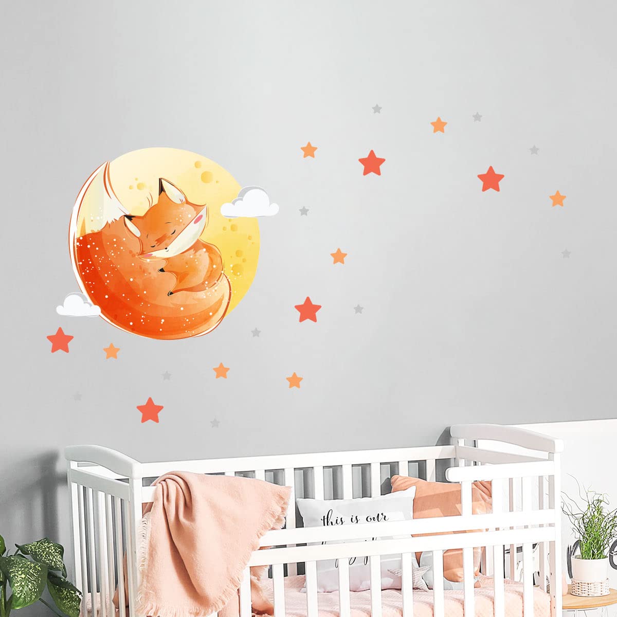 Children's Wall Stickers - Baby Room Decoration - Children's Bedroom Wall Sticker - Fox Dreamer + 50 Stars - H30 x L40 cm - Image 3