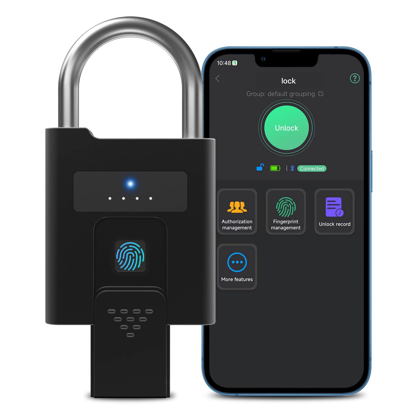 eLinkSmart Heavy Duty Fingerprint Padlock with Key Backup, Waterproof Bluetooth Biometric Keyless Electronic Smart Combination Lock for Outdoor Fence Gate Truck Pool Shed Gym Locker