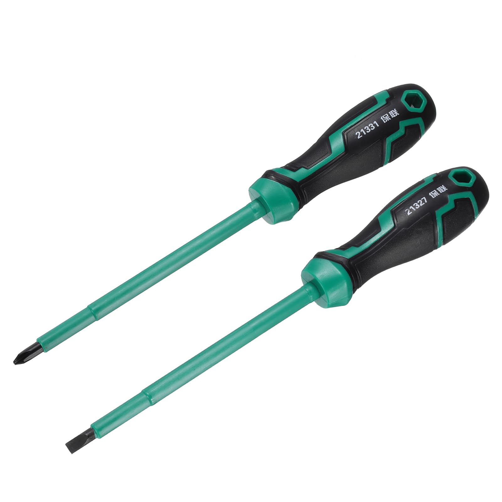 sourcing map 2 Pcs Insulated Screwdriver PH2+SL6 Phillips/Slotted Screwdriver Magnetic Tip Cross/Flat Electrician with Buffer Grip Handle for Electrical Home Industrial Repairs, Black/Green