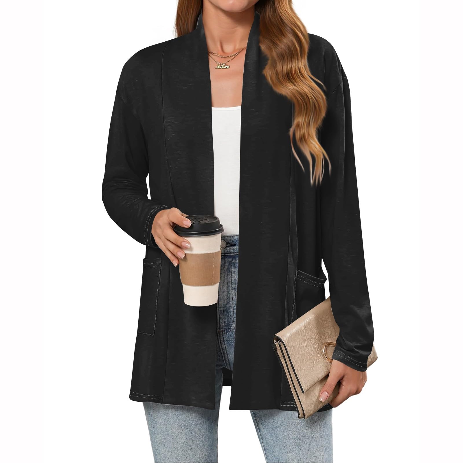 Cardigan Sweaters for Women Lightweight 2025 Open Front Cardigans Long Sleeve Loose Fit Coats with Pockets