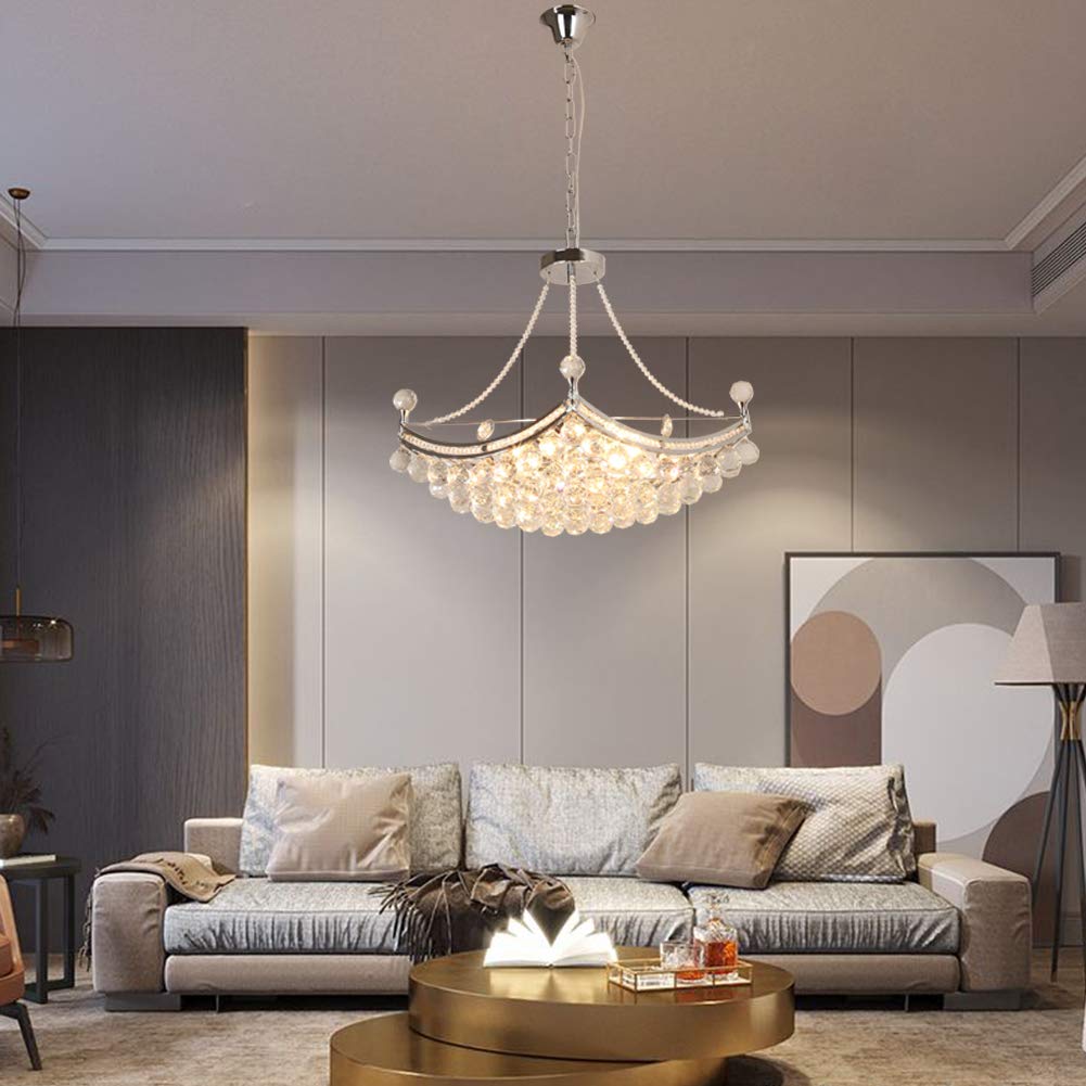 A Million Modern Crystal Chandelier Luxury Ship Design 25" Silver Pendant 8-Light Ceiling Light Fixture for Living Room Bedroom Restaurant Kitchen Island, E12 Socket