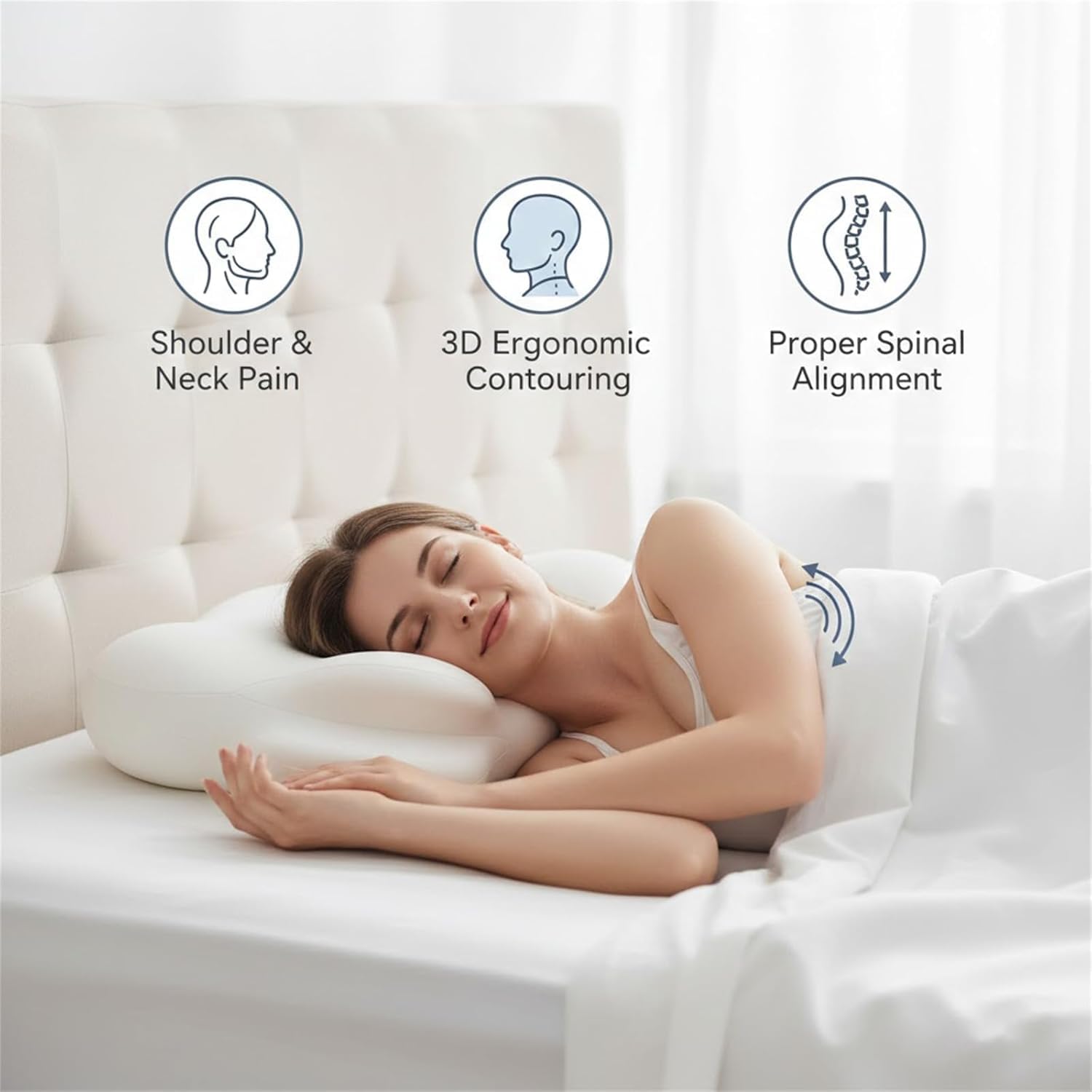 Viclemar Mellow Sleep Pillow, Mellow Cloud Pillow, Ergonomic Memory Foam Pillows, Adjustable Cervical Neck Support Pillow, for Side Back Stomach Sleepers (White) - 5