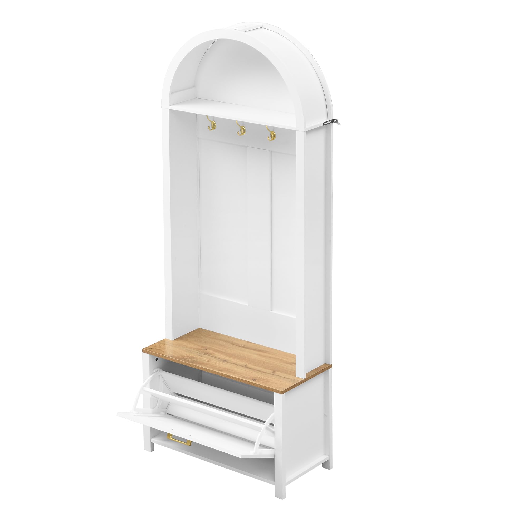 HAUSPROFI Garderobe Set, Flur Garderoben Komplettprogramme mit Schuhschrank Sitzbank, Wandgarderobe mit Ablage, Schlafzimmer Garderobenset, Flurmöbel Garderobe Set (Weiß, 195x75x35cm)
