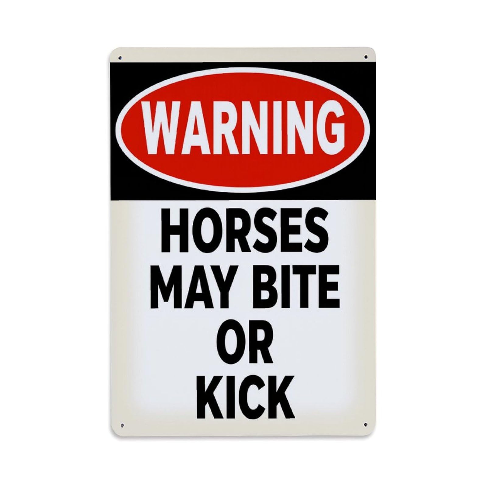 Warning Horses May Bite Or Kick Tin Sign Vintage Metal Poster Retro Bar, Home, Man Cave, Kitchen, Laundry Room Wall Art Decor Gift 8x12 Inch