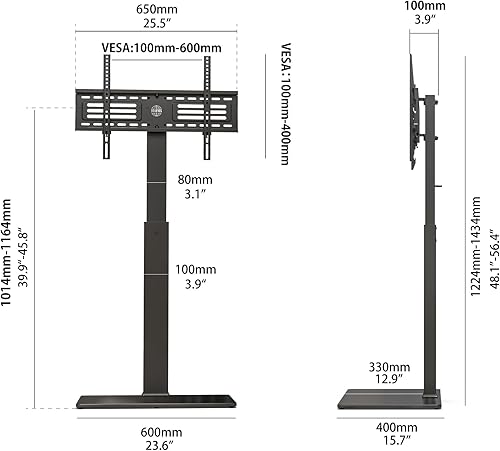 Miniatura 6 de FITUEYES Soporte giratorio para TV de piso con soporte para televisores de 37, 43, 50, 55, 60, 65, 70, 75 pulgadas, pantalla LCD LED planacurva,