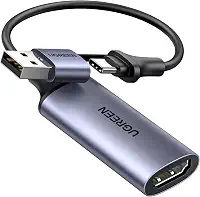 UGREEN Placa de captura de vídeo 4K HDMI para USB-A/USB-C Placa de captura HDMI Full HD 1080P USB 2.0 Captura de vídeo e gravação de áudio para jogos, streaming, ensino, videoconferência