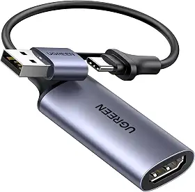 UGREEN Placa de captura de vídeo 4K HDMI para USB-A/USB-C Placa de captura HDMI Full HD 1080P USB 2.0 Captura de vídeo e gravação de áudio para jogos, streaming, ensino, videoconferência