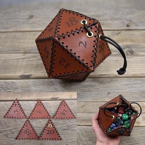 Miniatura 2 de Bolsa de cuero D20 para dados, bolsa de dados poliédricos portátil con cordón para RPG, juegos, bolsa de dados DND, marrón