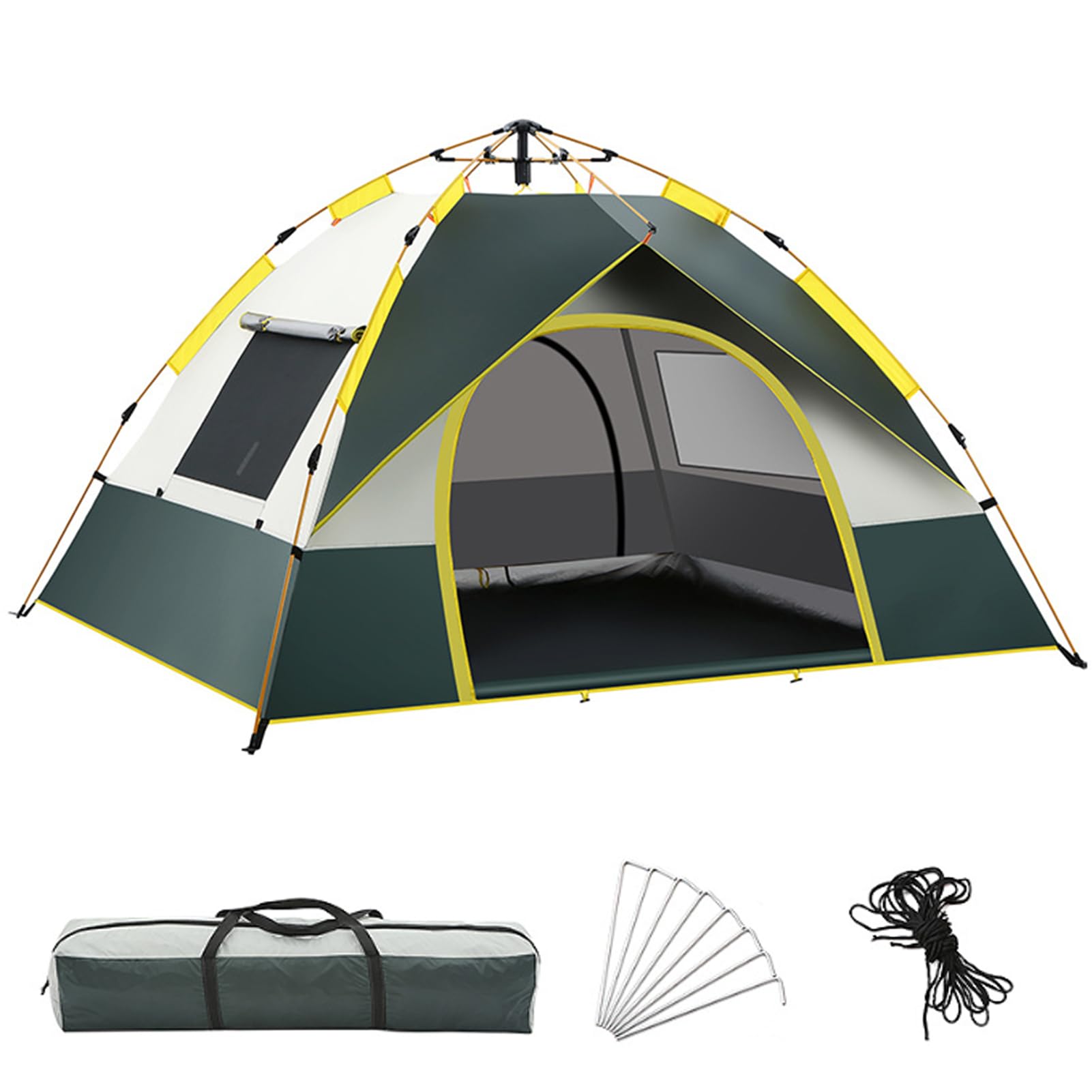 Beauenty 3-4 Person Camping Tent, Instant Pop Up Lightweight Dome Tent, 4 Seasons Family Tent Outdoor Tents for Camping Hiking Backpacking Traveling Mountaineering Green