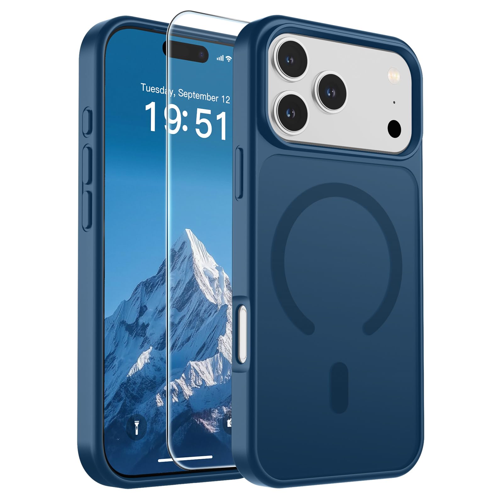 SUPFINE Magnetic for iPhone 17 Pro Max Case Deep Blue | With Screen Protector, Translucent Matte, Compatible with MagSafe, Military Grade Drop Proof, Rugged Shockproof Protective