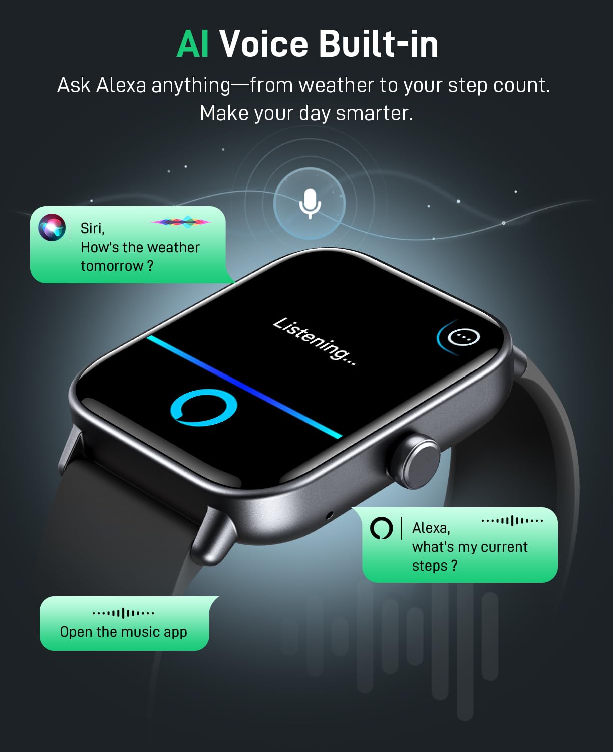 Hingso Smart Watches for Men Women Android & iPhone, Alexa Built-in, 1.85" Fitness Tracker with Answer/Make Calls, IP68 Waterproof Fitness Watch,Heart Rate, Sleep, SpO2 Monitor,Pedometer, Black