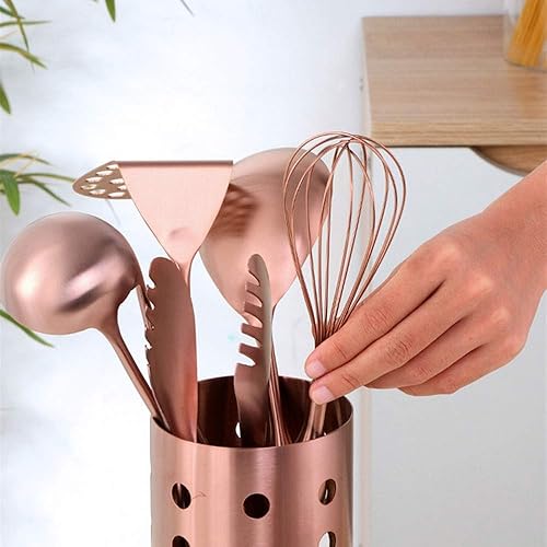 Miniatura 7 de LMMDP - Juego de utensilios de cocina de acero inoxidable 7 piezas palillos tubo cucharón de sopa juego de herramientas de cocina doradas agitador