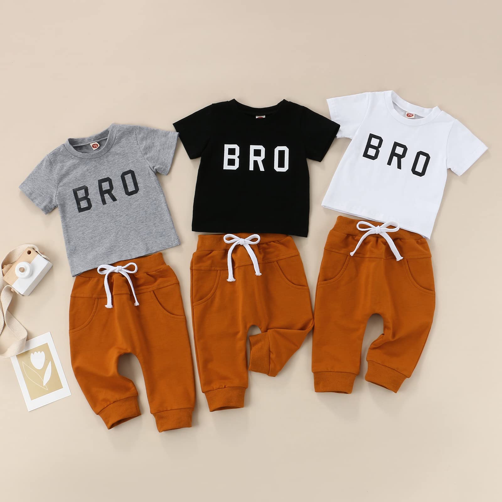 Ledy Champswiin Newborn Baby Boy Clothes Short Sleeve Tops Letter T-Shirts Casual Drawstring Sweatpants 2T 3T Toddler Boy Outfits Set (Bro Grey, 0-3 Months)