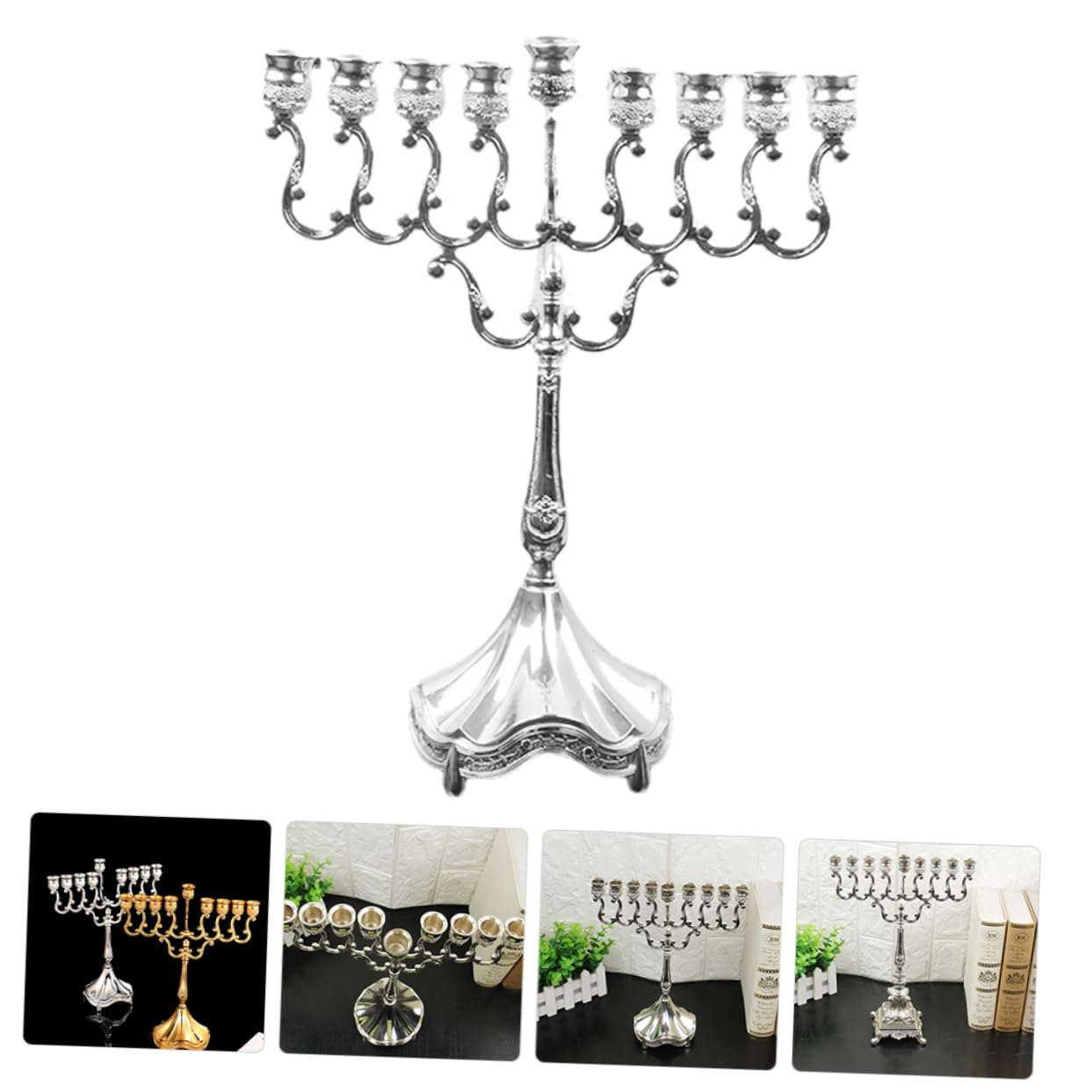 Alipis Candelabro de 9 Brazos de Aleación de Zinc, Estilo Europeo Antiguo, Color Plata, Decoración Elegante para Bodas, Fiestas y Navidad