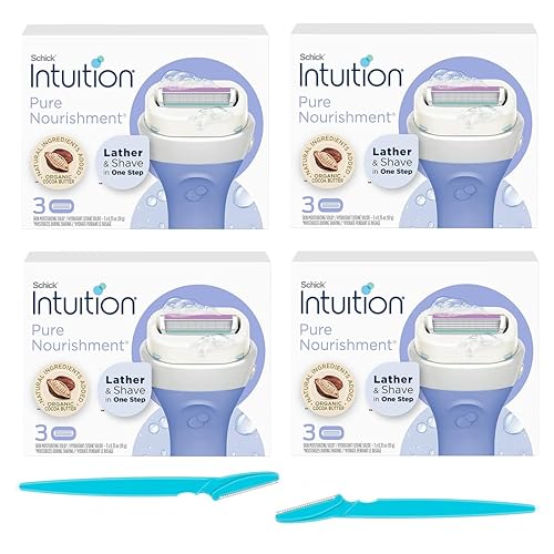 Schick Intuition - Recambios de maquinilla de afeitar Pure Nourishment con maquinilla de afeitar facial y cejas, leche de coco y aceite de