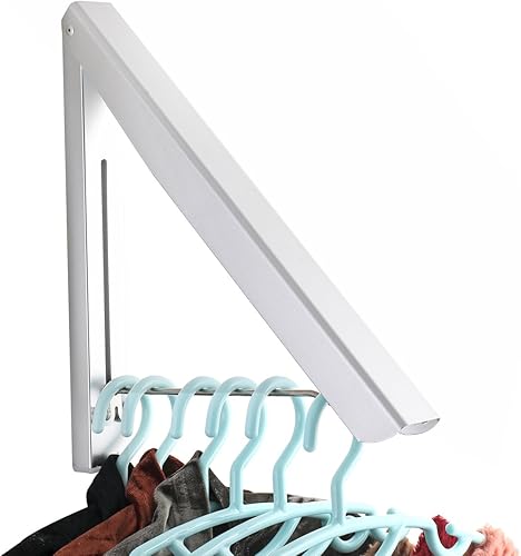 Miniatura 2 de Percha plegable para ropa montada en la pared para interiores y exteriores, de aluminio, para ahorrar espacio, soporte para ropa, diseño delgado