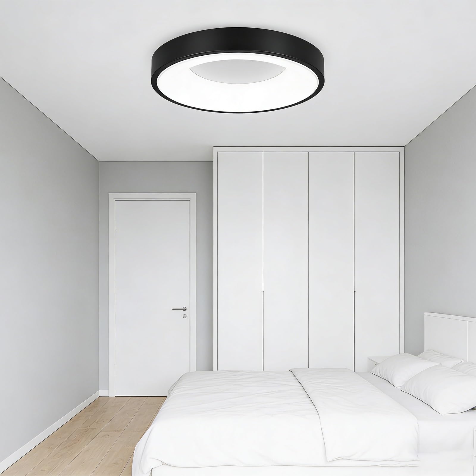 Szerokokątny Zakrzywiony Klosz 180° 6-calowy Okrągły Dysk LED Do Wbudowania Montażu Podtynkowego 30 W Lumenów Z 3-CCT 3000-4000-6000 K Builder Essential(Black,19.7in/50cm)