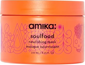 amika soulfood nourishing hair mask - hydrating hair care for dry, damaged strands - lightweight deep conditioner enriched with jojoba seed oil + seabuckthorn - restores softness + shine (250 ml)