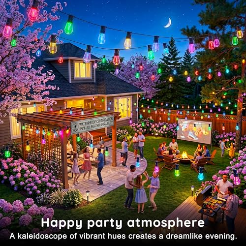 Image of 300FT RGB+IC Outdoor String Lights, Dimmable Shatterproof LED Bulbs, IP67 Waterproof DreamColor Chasing Lights, Multicolor Dynamic Lighting for Patio Balcony Garden & Outdoor Living Area Decoration