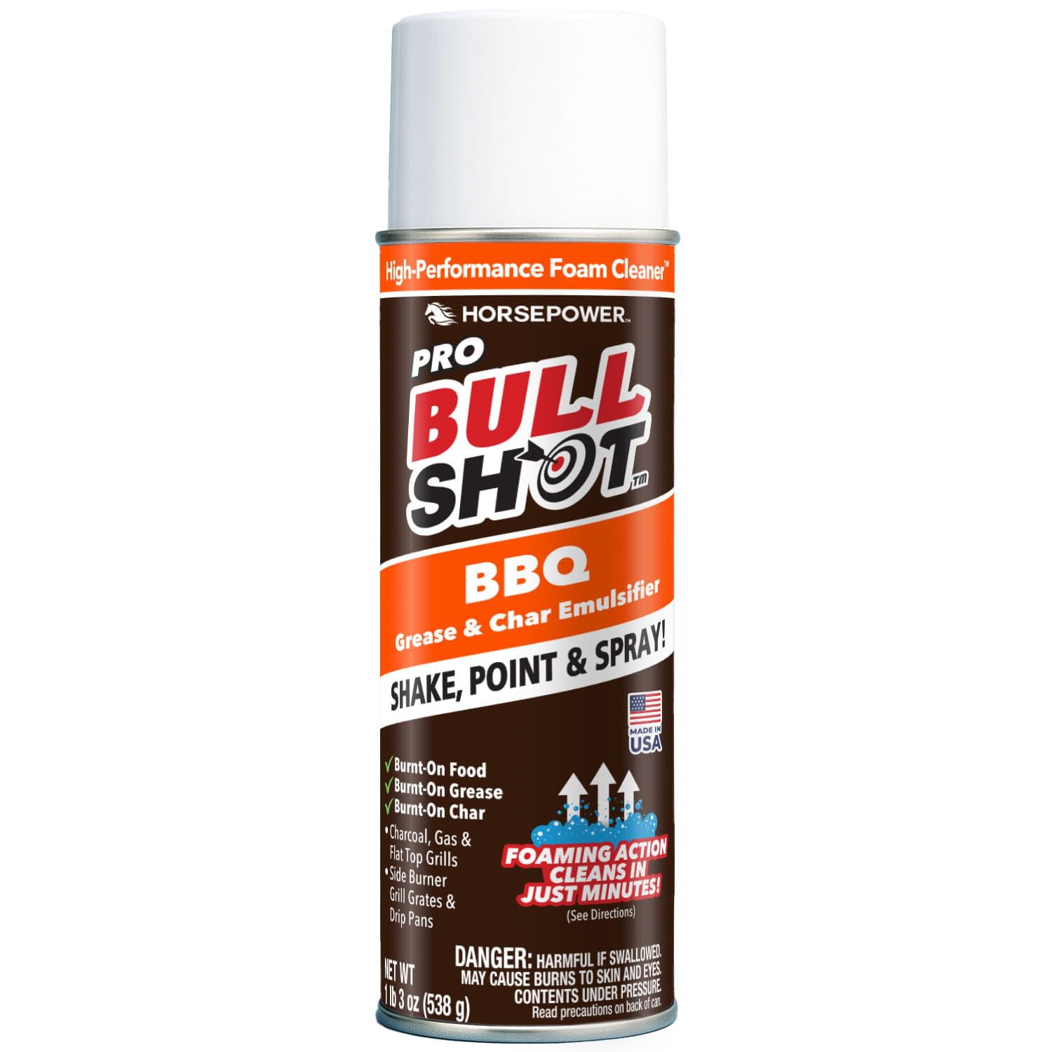 Bull Shot BBQ Pro Foaming Grill Cleaner AS SEEN ON TV Professional Strength Foam Spray Emulsifies Burnt Grease