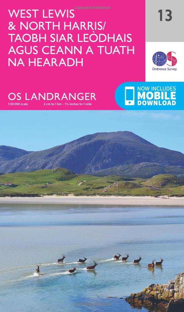 Ordnance Survey Unisex Pink Landranger 13 West Lewis & North Harris Map With Digital Version