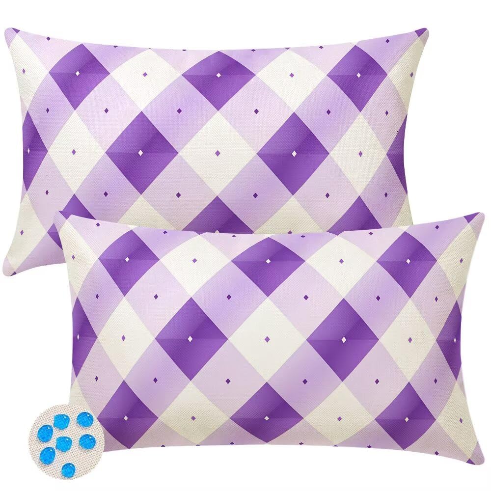 Outdoor Cushions Waterproof Cushion Covers 35cm x 55cm Pack of 2 Geometric Plaid Garden Cushion Cover Purple Decorative Throw Pillow Covers 14 x 22 Inch Outdoor Pillowcase for Garden Patio -SC522