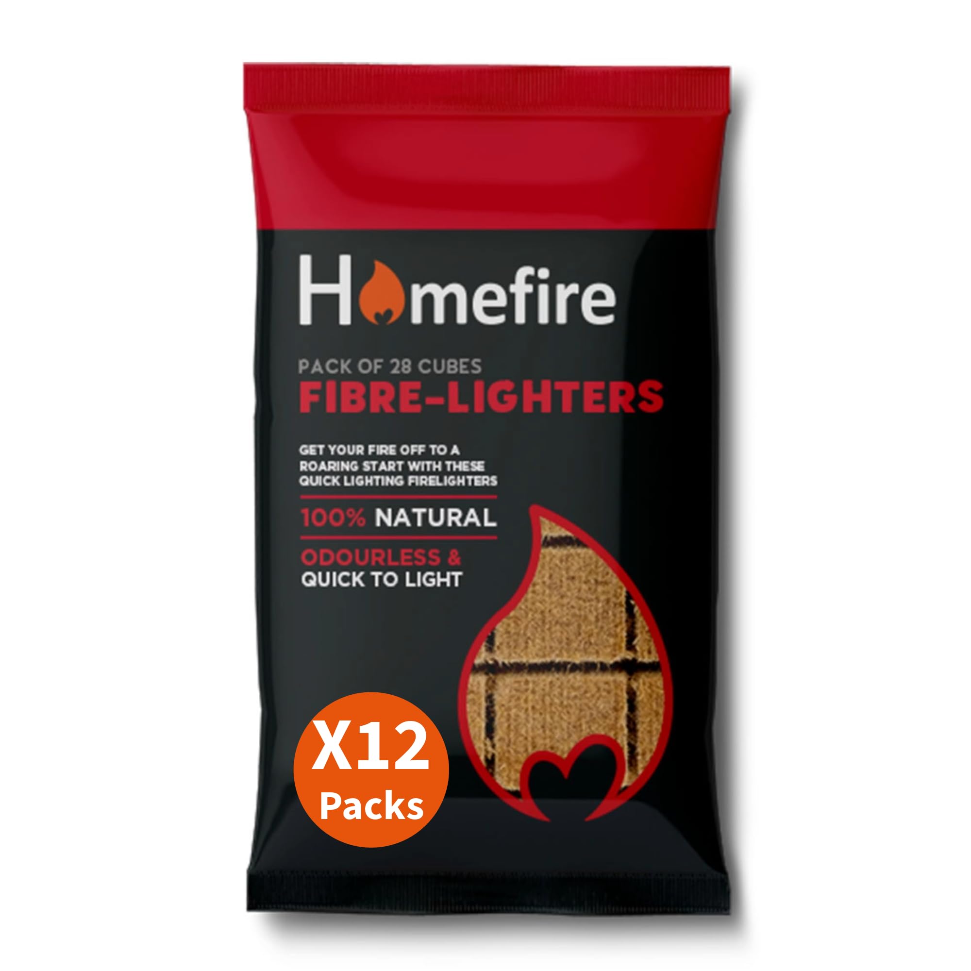 Homefire Beige Natural Odourless Firelighters For Wood Burners, Open Fires, Multi-Fuel Stoves, Bbq’s And Campfires, (12 Packs Of 28 Firelighters)