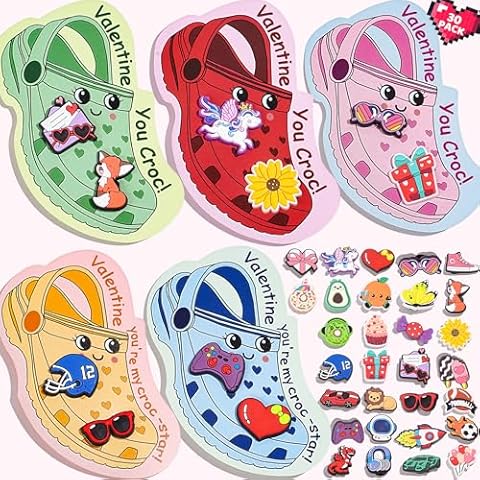 AYGXU Valentines day cards for kids school-valentines day gifts for kids classroom,30 pcs Valentine Cards with 60 Shoe Charms for kids boys girls,valentine exchange valentines day party favors Cover