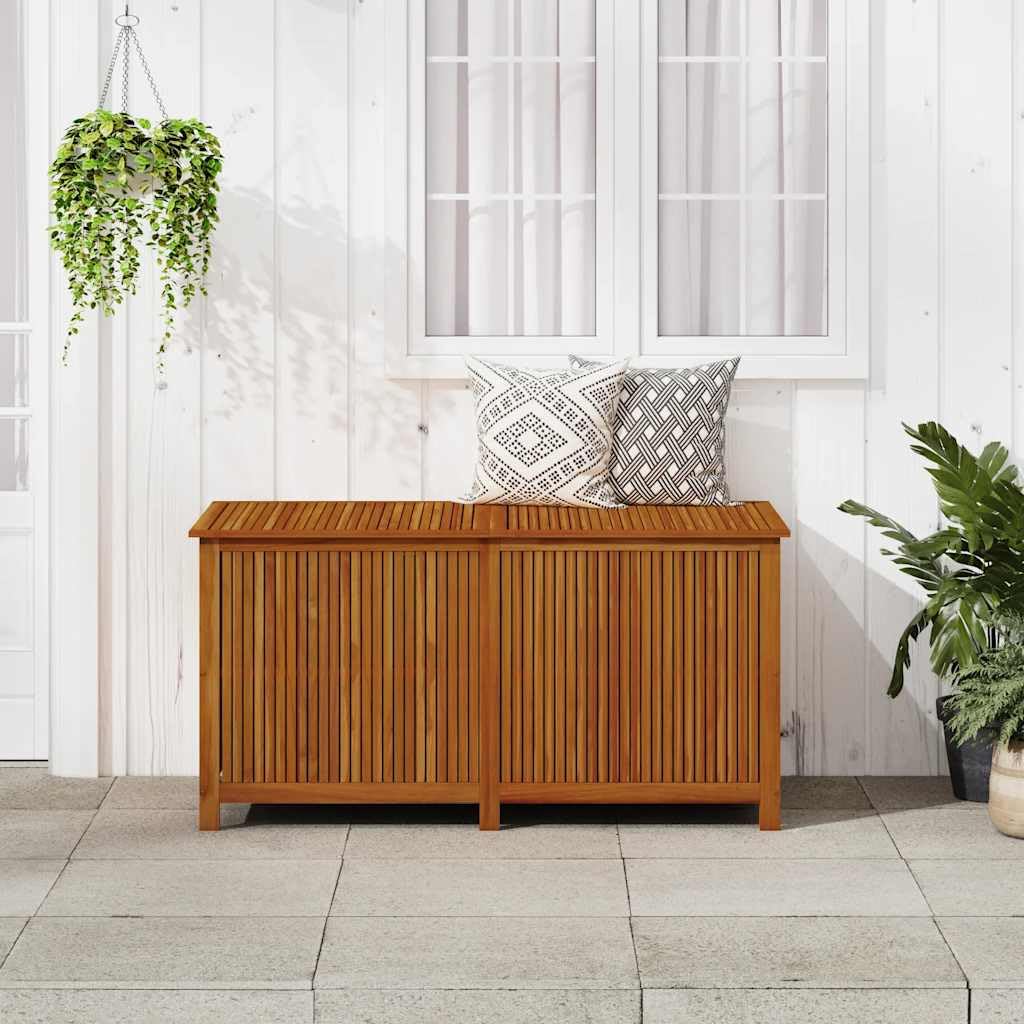 Scatola portaoggetti da giardino in legno di acacia, 150 x 80 x 75 cm, con tasca interna impermeabile e molle a gas, resistente alle intemperie e versatile, per terrazza, balcone, esterno