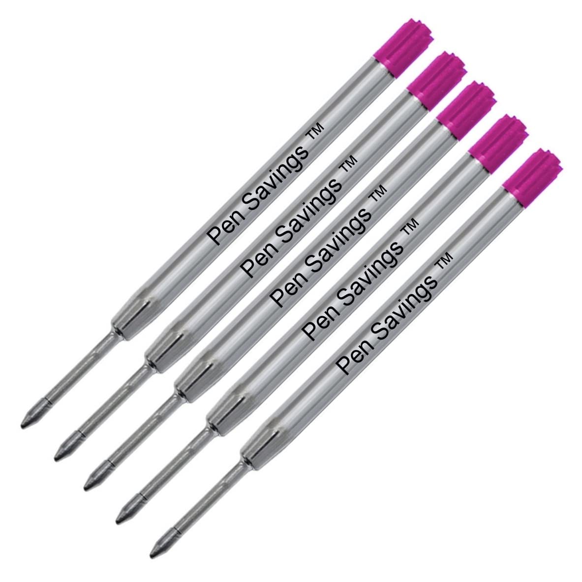 5 Pack, Pen Savings Ballpoint Pen Refills Compatible with Parker Ballpoint Pens, Medium Point (Bulk Packed) (Pink)