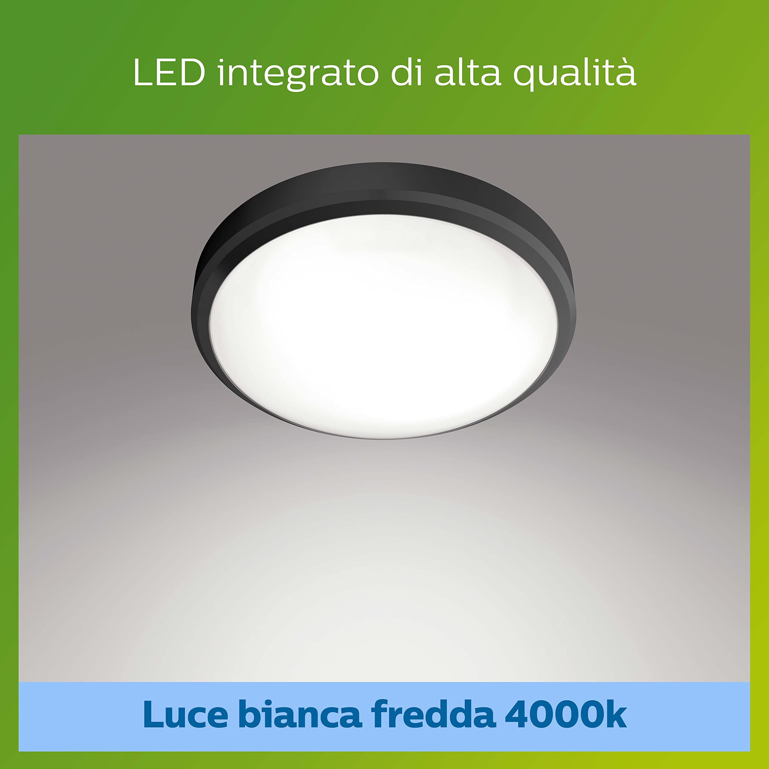 Philips Lighting Plafoniera Doris, per esterni, IP54, 4000K, Nera
