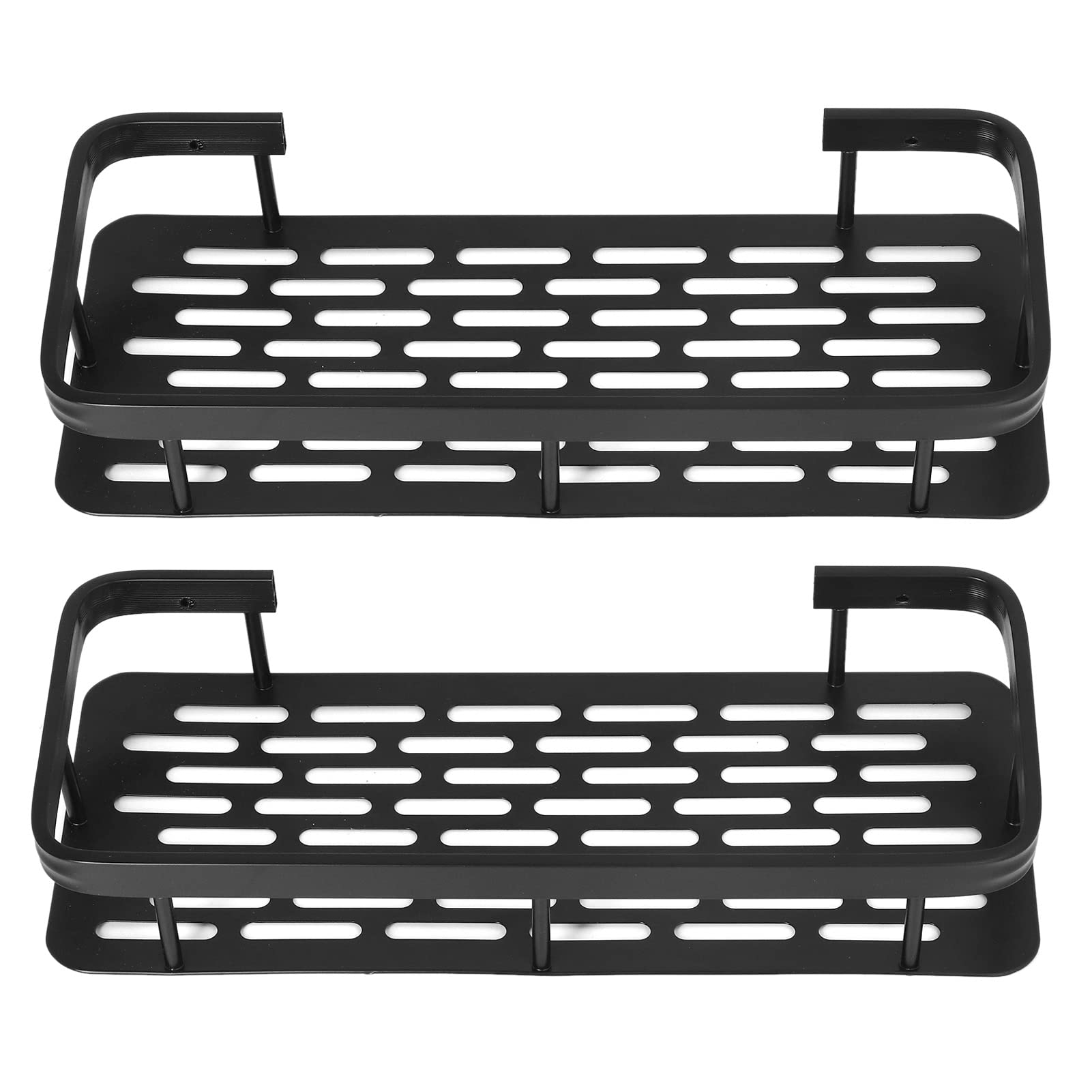 Space-Saving Double-Layer Rectangular Shower Caddy - Aluminum Construction No Drill Bathroom Organizer Black