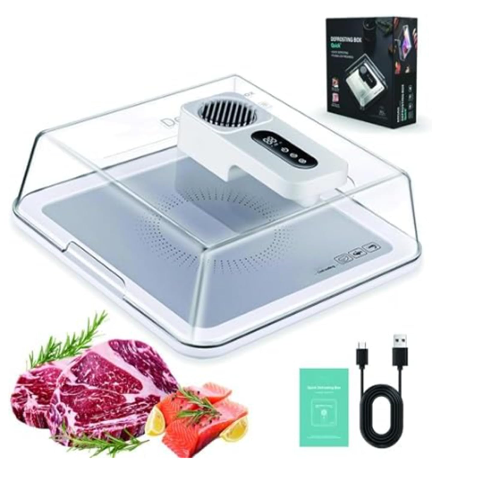 Vassoio per scongelare carne congelata con timer intelligente e display LCD, scongela rapidamente cibi surgelati, per bistecche e pollo