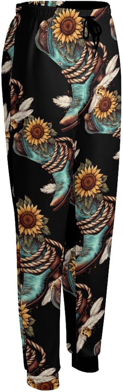 Boots Sunflower Feather Women's Sweatpants Print Joggers Casual Lounge Pants Workout Trouser with Pockets