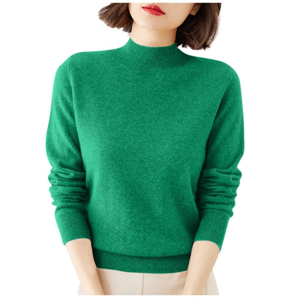 Womens Turtleneck Sweater Solid Chunky Pullover Half Mock Neck Casual Jumper Long Sleeve Cozy Oversized Basic Tops