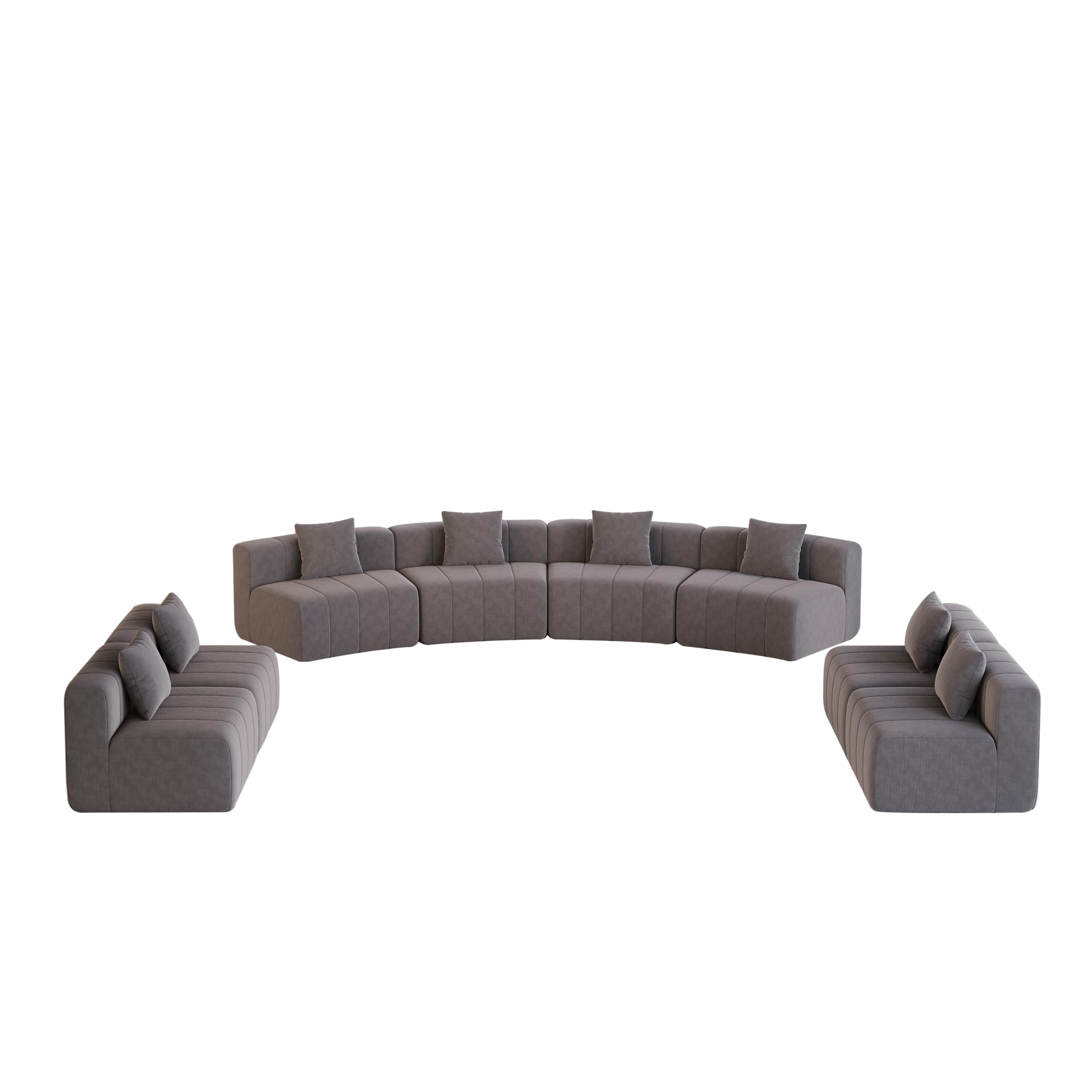 Sofá modular de chenilla semicircular con 2 cojines, moderno y