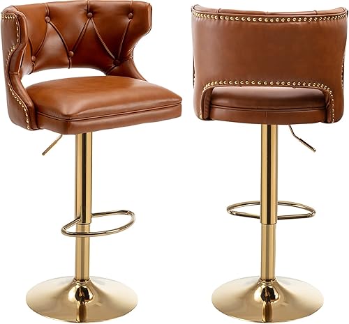 Juego de 2 taburetes de bar de altura de mostrador, taburetes de bar giratorios ajustables de piel sintética, taburetes tapizados modernos de