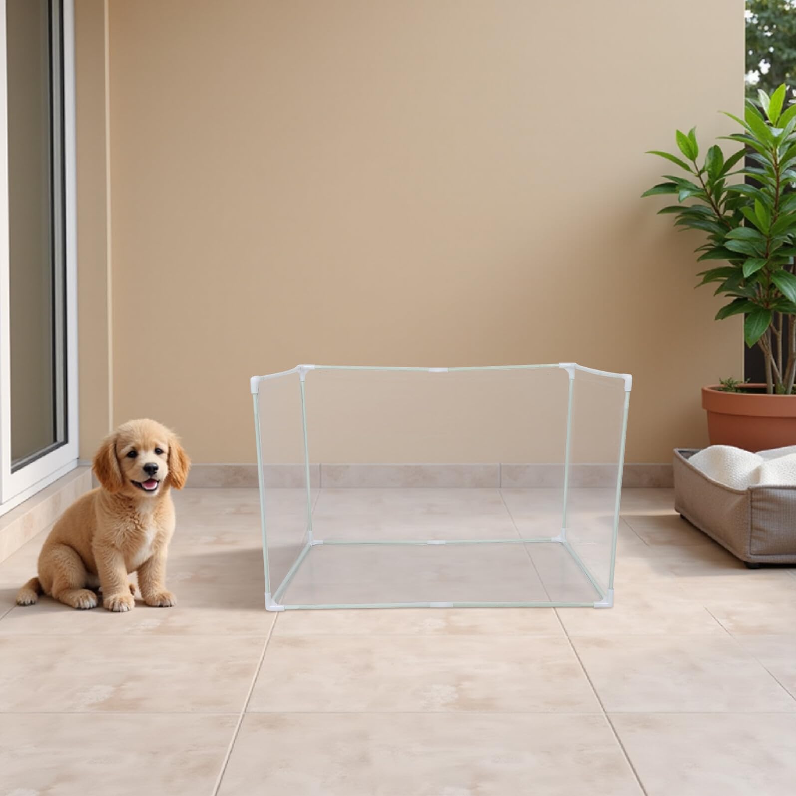 BESPORTBLE Porta Tappetino per Cani Lettiera con Parete Paraschizzi Pieghevole Base per Lettiera Protezione da Parete Alta Vassoio Porta Tappetino Pulizia Rapida Materiale in PVC