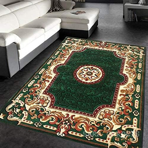 Image of Soft Thick Geometric Acrylic Washable Anti Skid Carpet. for Living Room Bedroom. Hall Size 8 x 11 feet (150X210 Cm) Green D33