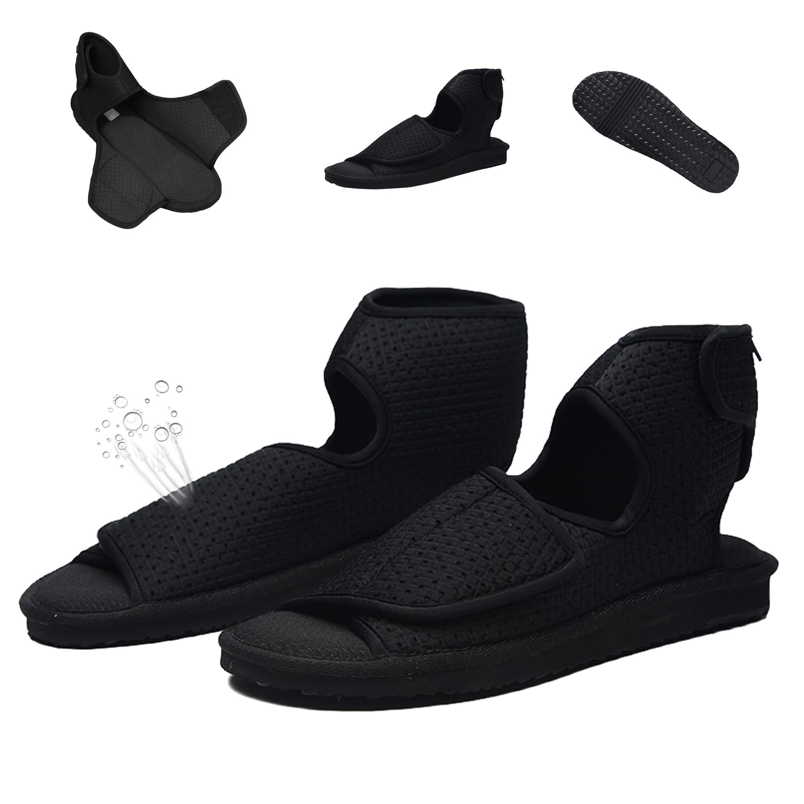 Sandały ze stopą cukrzycową z regulacją, wyjątkowo szerokie buty z odkrytymi palcami, buty bez sznurowania, buty rehabilitacyjne dla mężczyzn